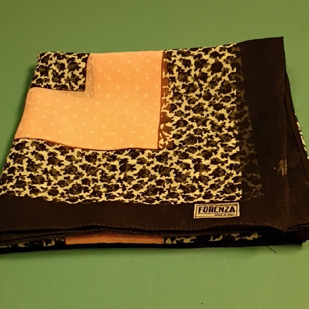 Forenza Black and Pink Floral Scarf Delicate Sheer Cottagecore Granny Chic